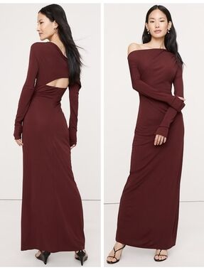 Banana Republic Matte Jersey Open Back Maxi Dress Redwood Burgundy
